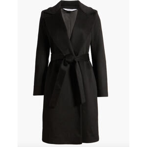 NEW, Fleurette Casey Belted Cashmere Wrap Coat in Black Size 8 #W153